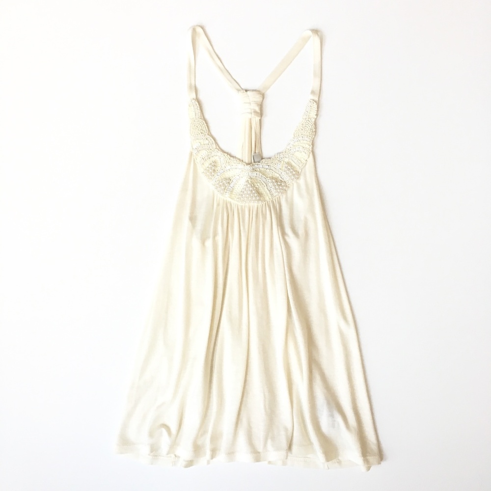 XXI Forever 21 Cream Dress Shirt Beaded Tank Top